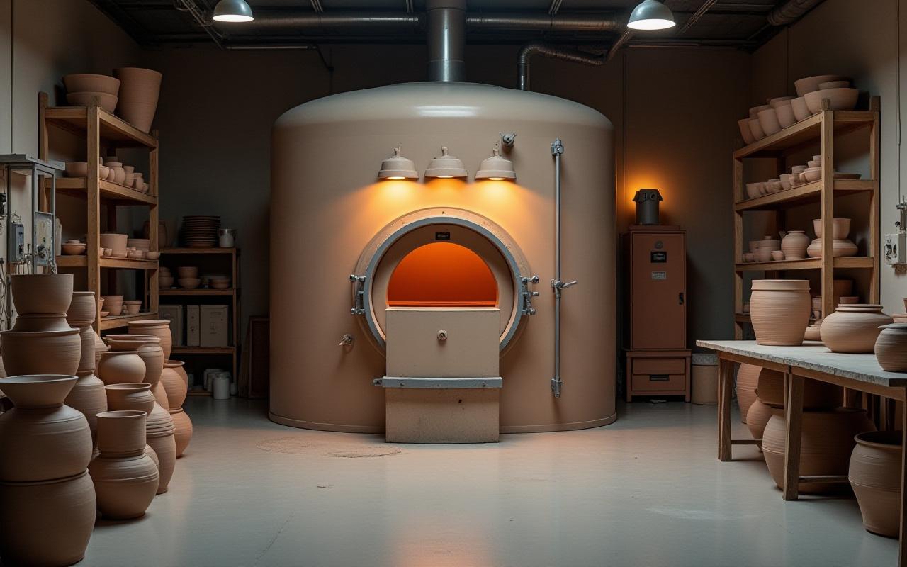 Verve Ceramics studio with a large kiln in operation